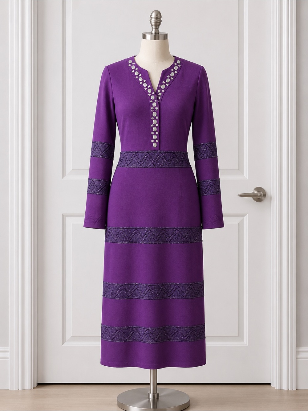 Lily & Taylor Purple Embellished Knit Midi Dress Long Sleeve Women’s Size S NWT